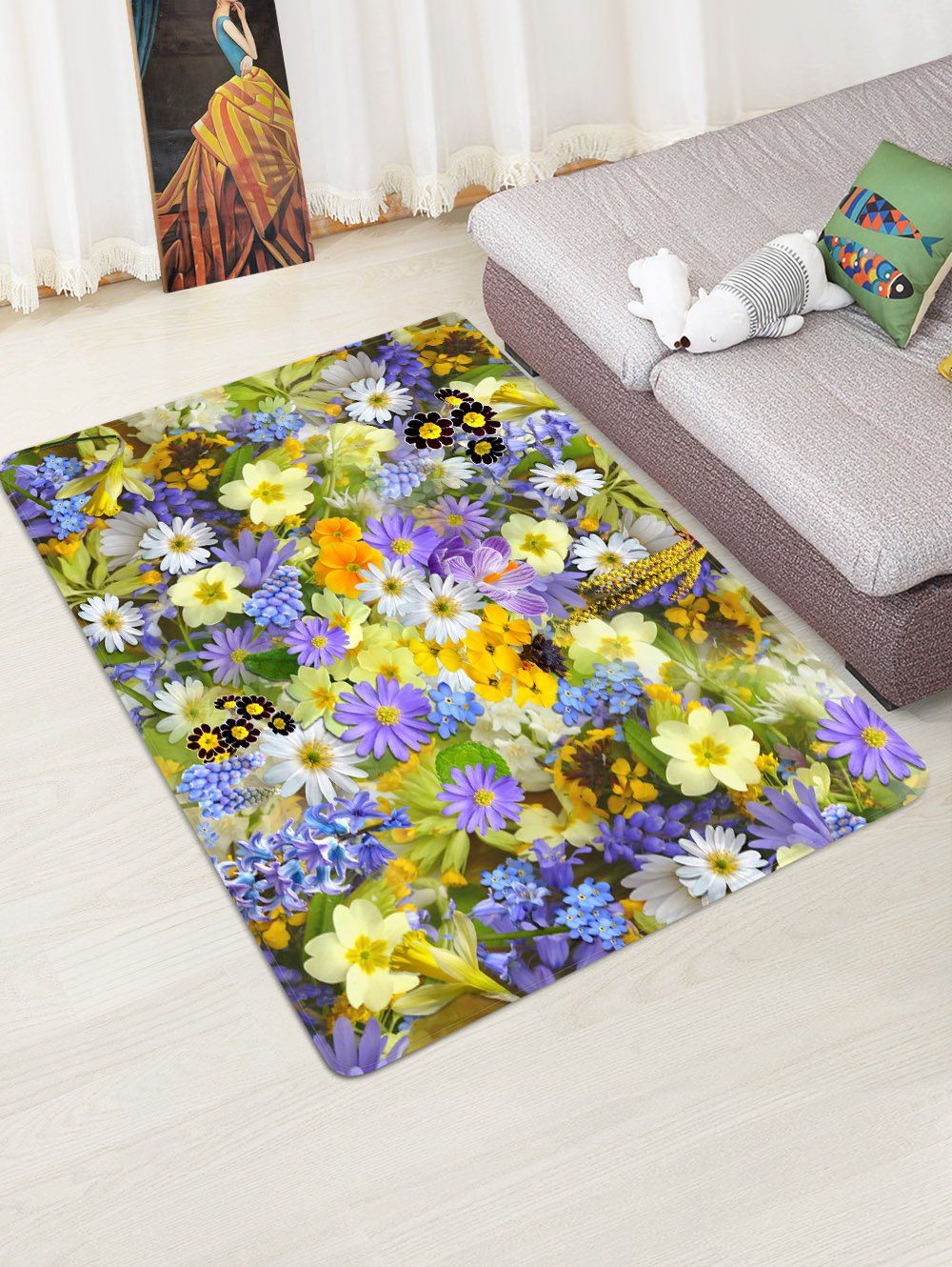 

Colorful Flowers Patterned Water Absorption Area Rug, Multi