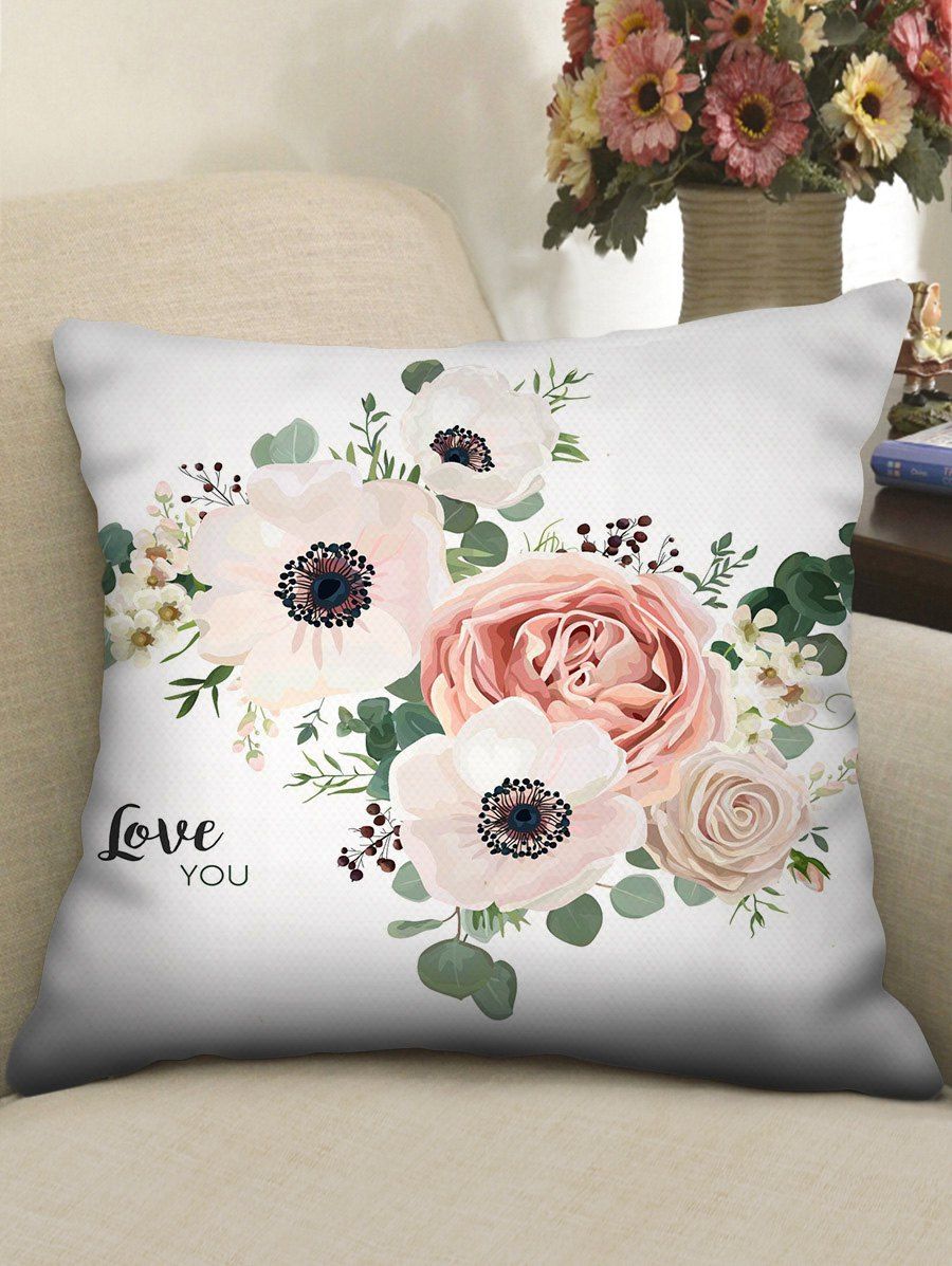 

Valentine Flowers Letter Pattern Decorative Pillowcase, Multi-a