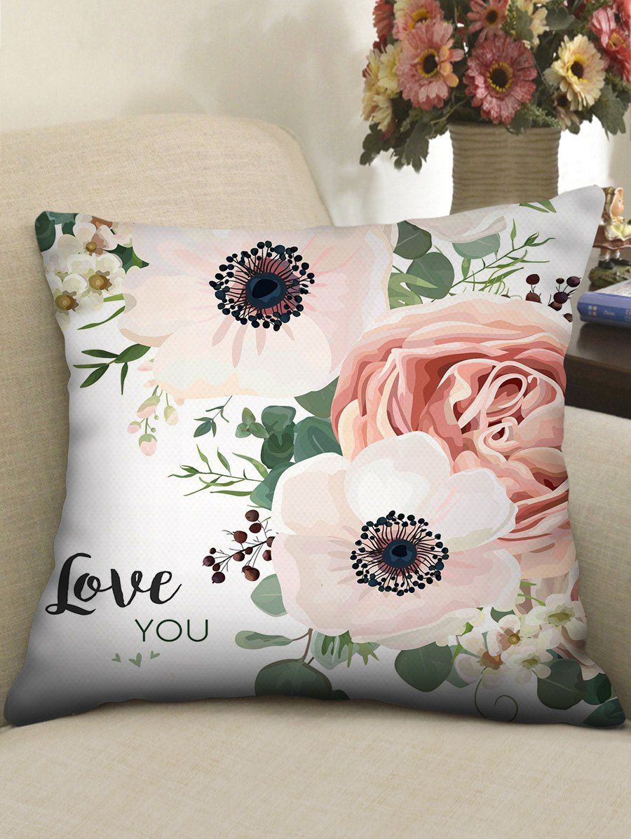 

Valentine Flowers Letter Pattern Decorative Pillowcase, Multi-b