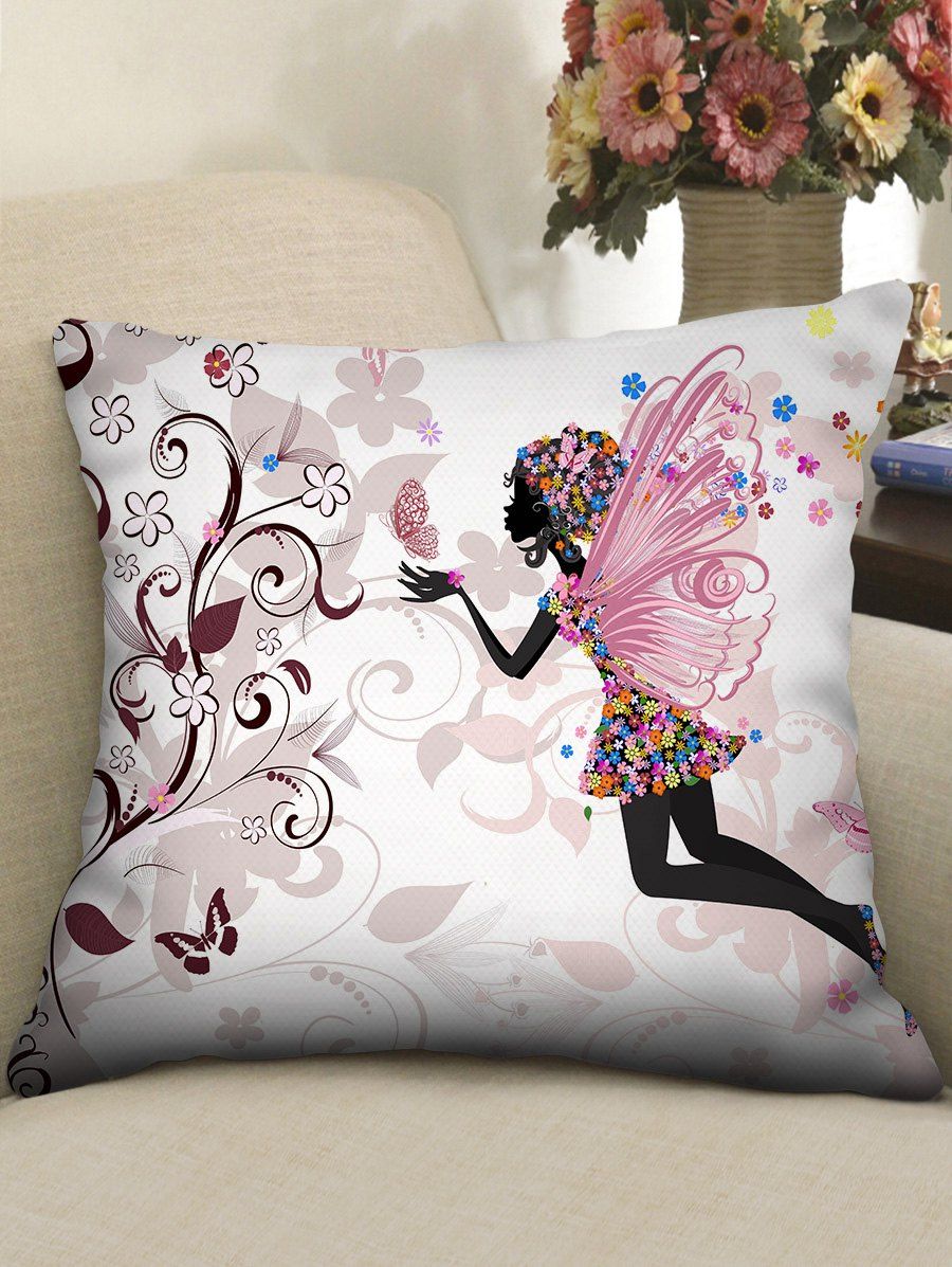 

Valentine Flower Elf Pattern Decorative Pillowcase, Multi-a