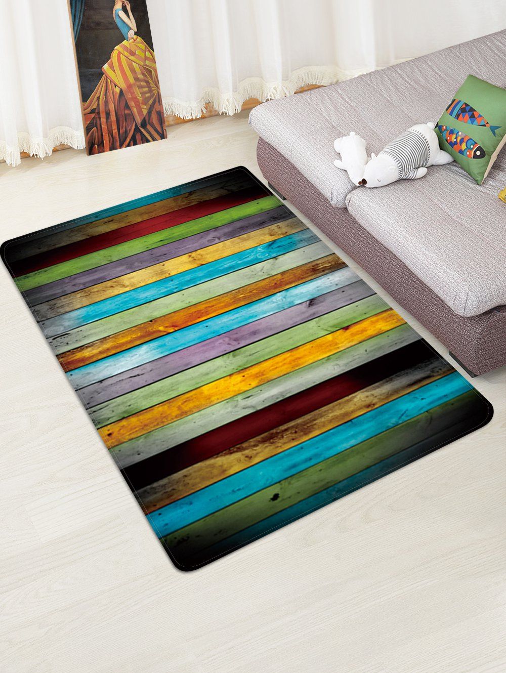 

Colorful Wood Pattern Water Absorption Area Rug, Multi