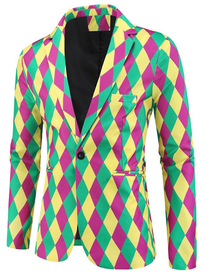 

Colorful Rhombus Pattern Casual Blazer, Multi
