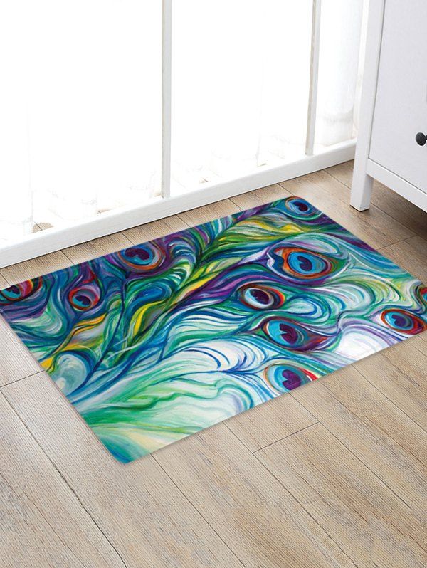 

Peacock Feather Pattern Water Absorption Area Rug, Multi