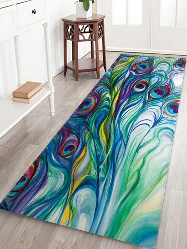 

Peacock Feather Pattern Water Absorption Area Rug, Multi