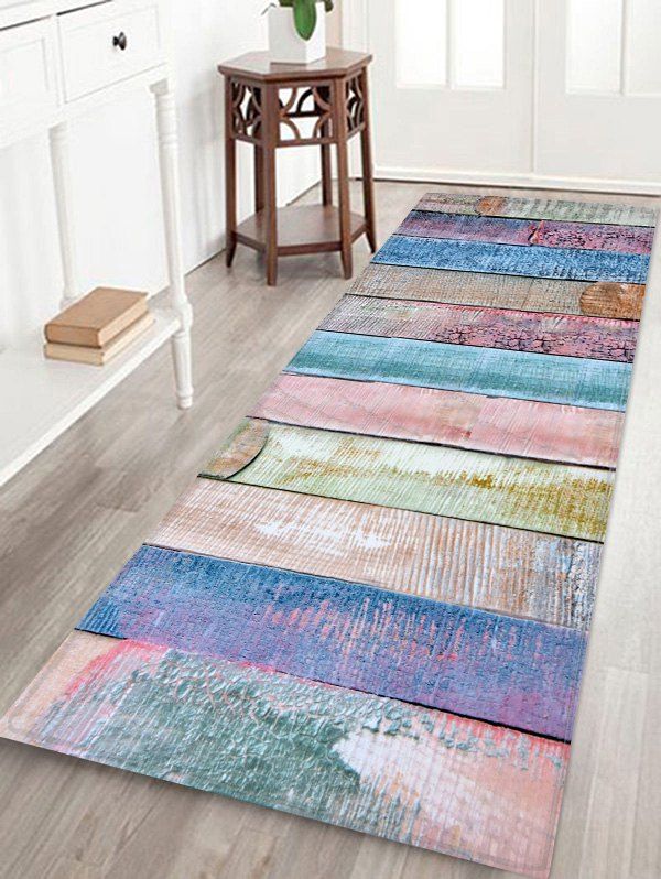 

Colored Wood Board Patterned Water Absorption Area Rug, Multi