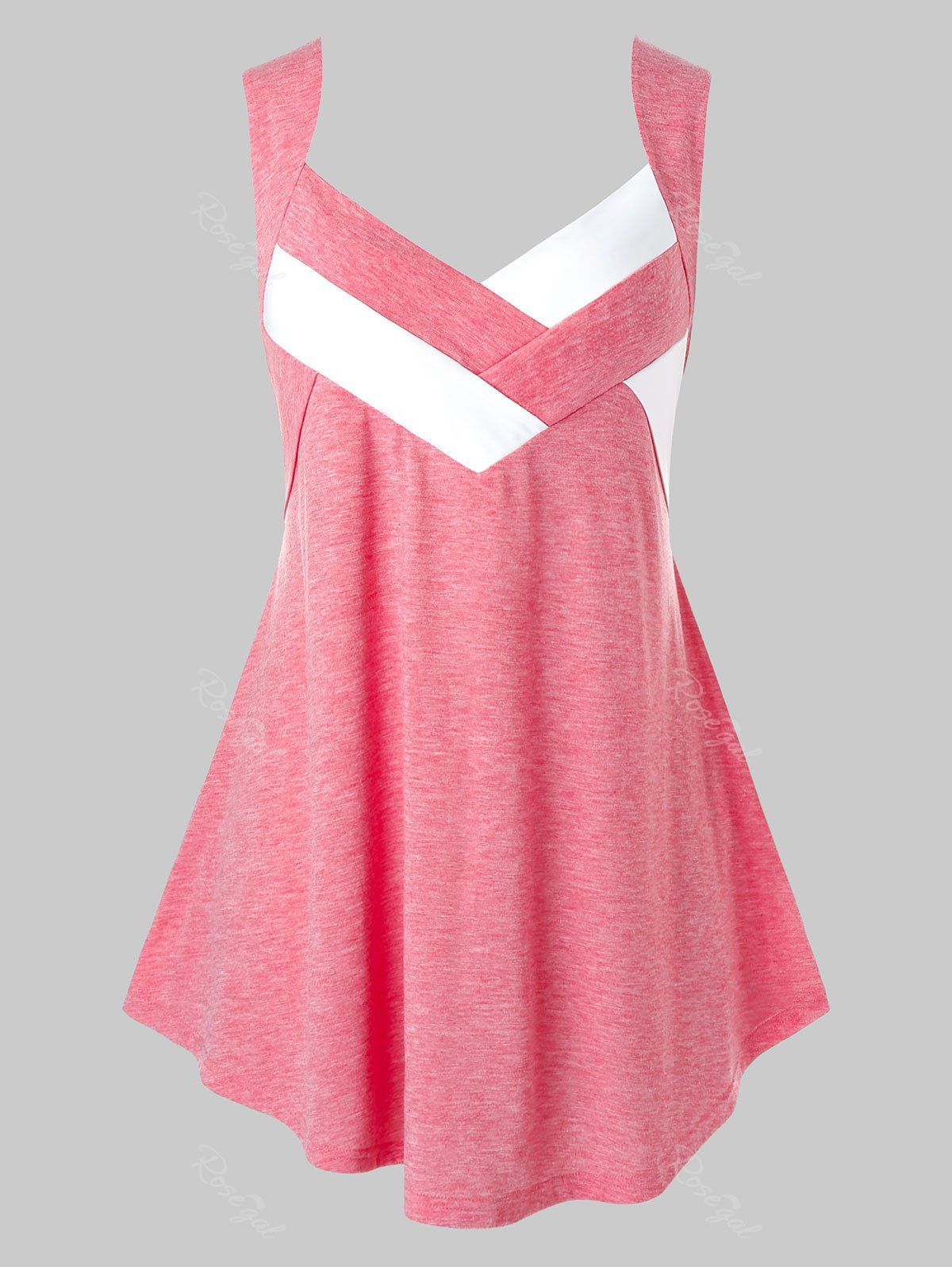 

Plus Size Sweetheart Neck Two Tone Curved Tunic Tank Top, Pink