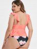 Plus Size Floral Print Ruched High Waist Peplum Tankini Swimsuit -  