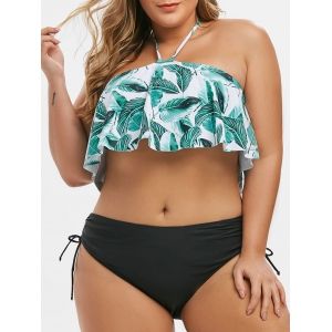 

Plus Size Palm Halter Cinched Bikini Swimsuit, Blue hosta