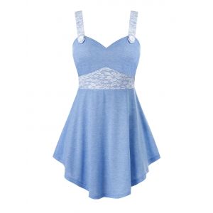 

Plus Size Lace Insert Empire Waist Sweetheart Tank Top, Crystal blue