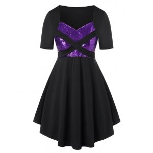 

Plus Size Sequined Cross A Line Tunic Tee, Black