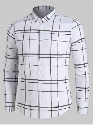 Long Sleeve Grid Print Button Up Shirt