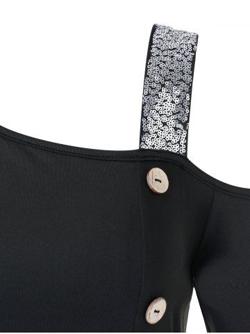 

Plus Size Sequins Skew Neck Ruched T Shirt, Black