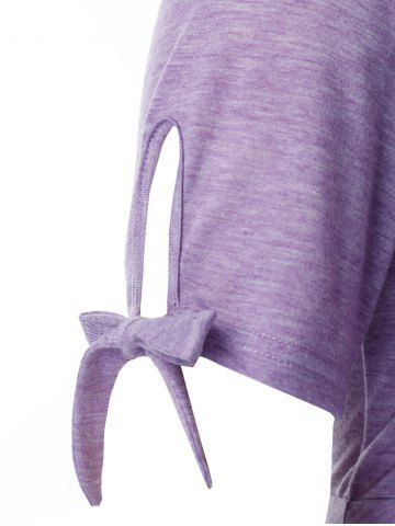 

Plus Size Knotted Tie Cuffs Sweetheart Curved Hem T-shirt, Mauve
