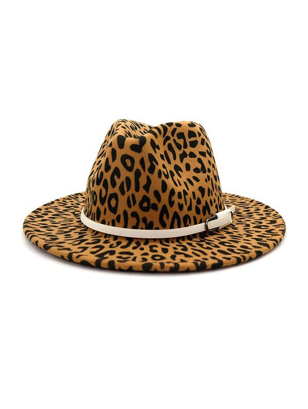 

Leopard Print Belt Embellished Jazz Hat, Light khaki