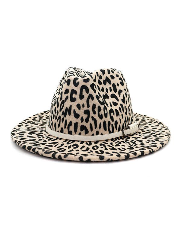 

Leopard Print Belt Embellished Jazz Hat, Beige