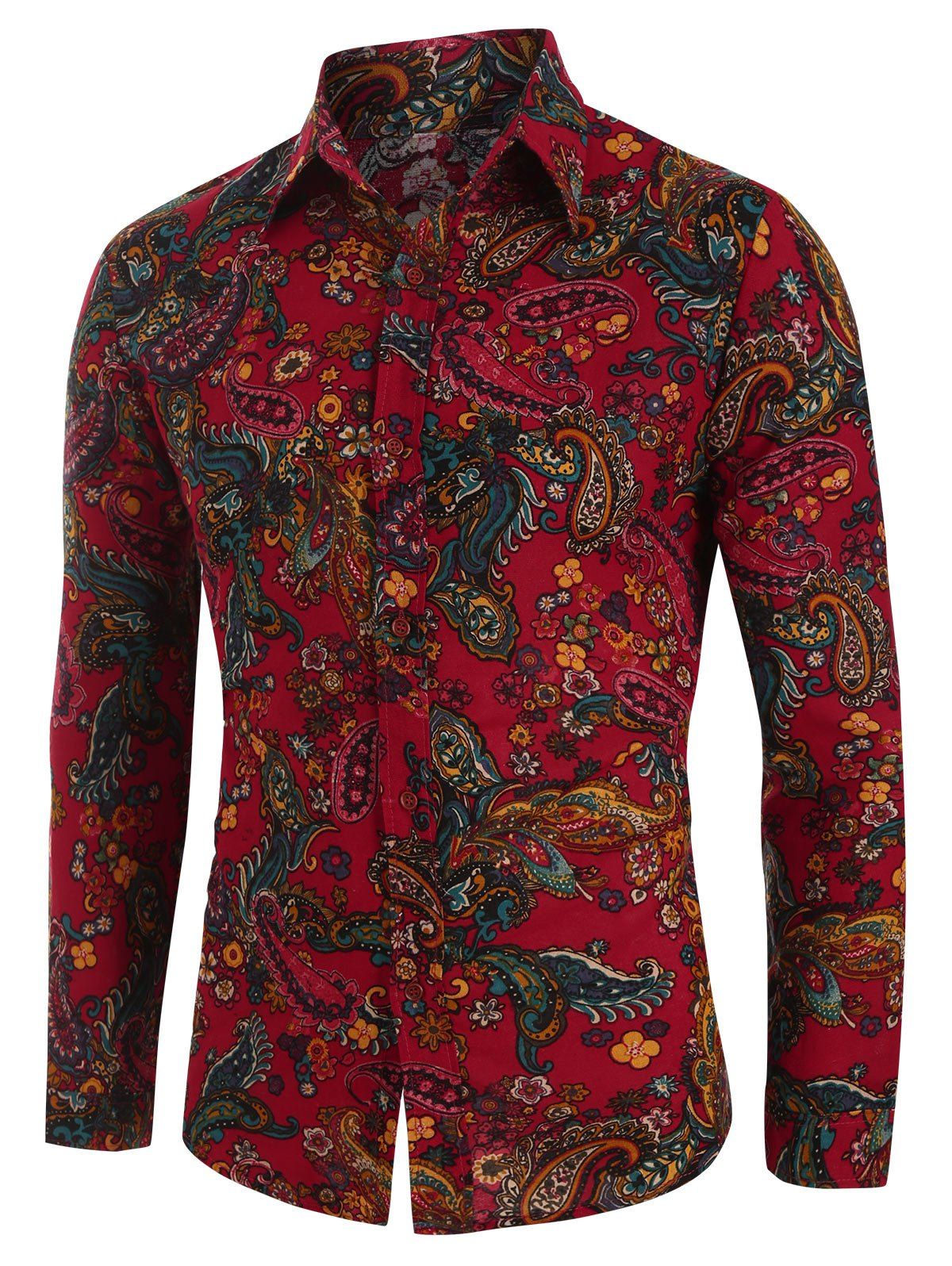 

Vintage Paisley Print Button Up Linen Shirt, Red