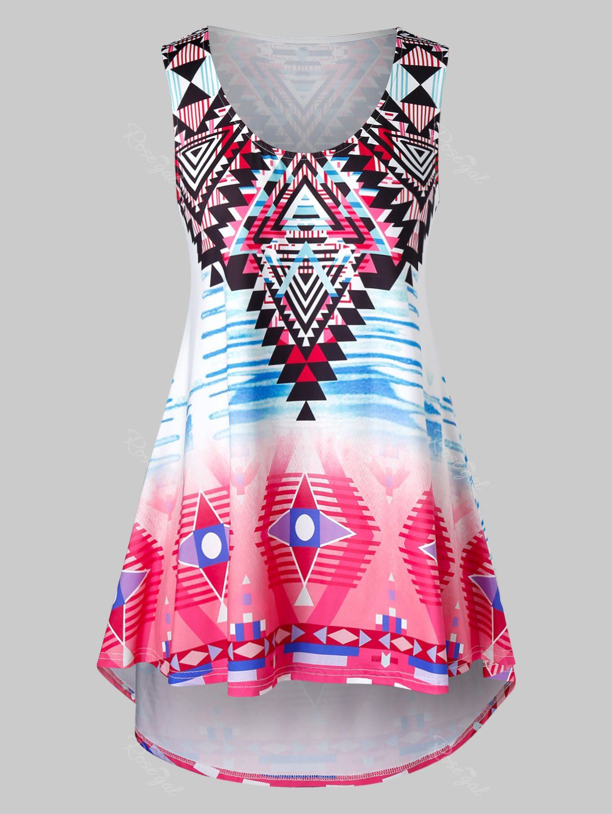

Plus Size High Low Geometry Tank Top, Multi