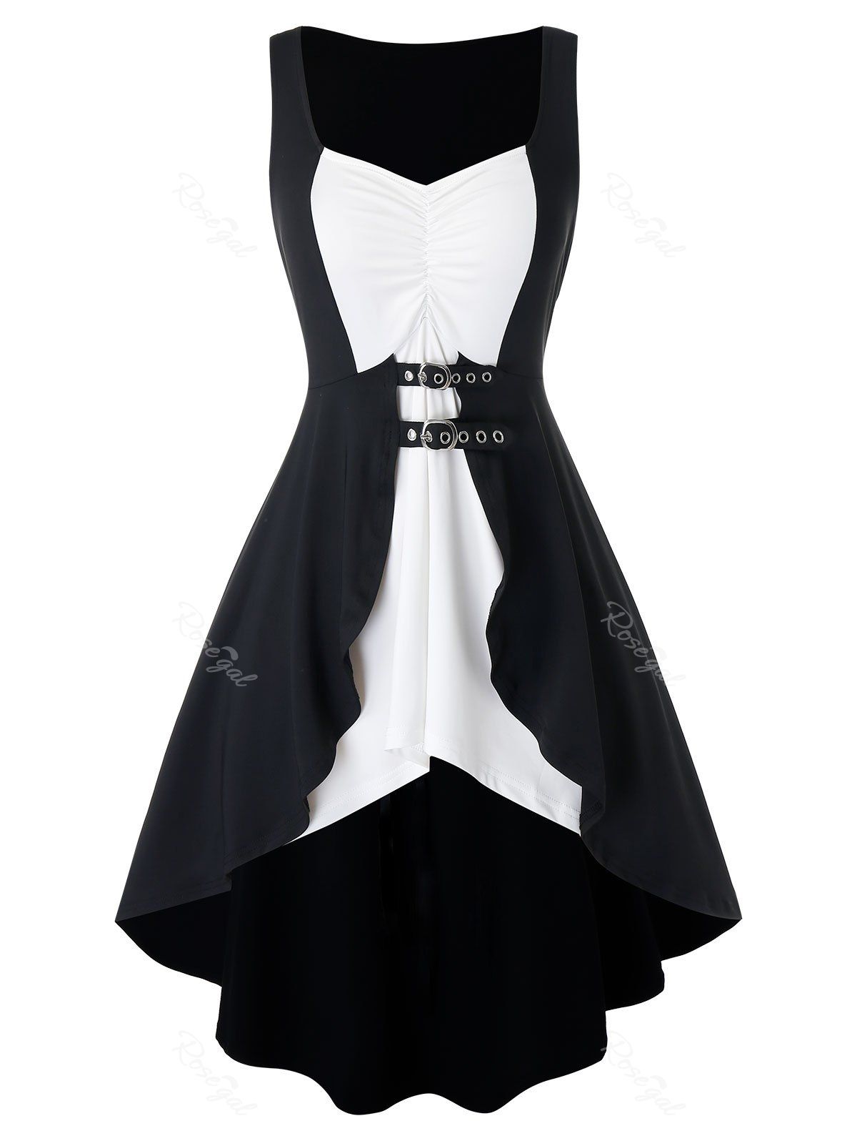 

Plus Size Two Tone High Low Tank Top, Black
