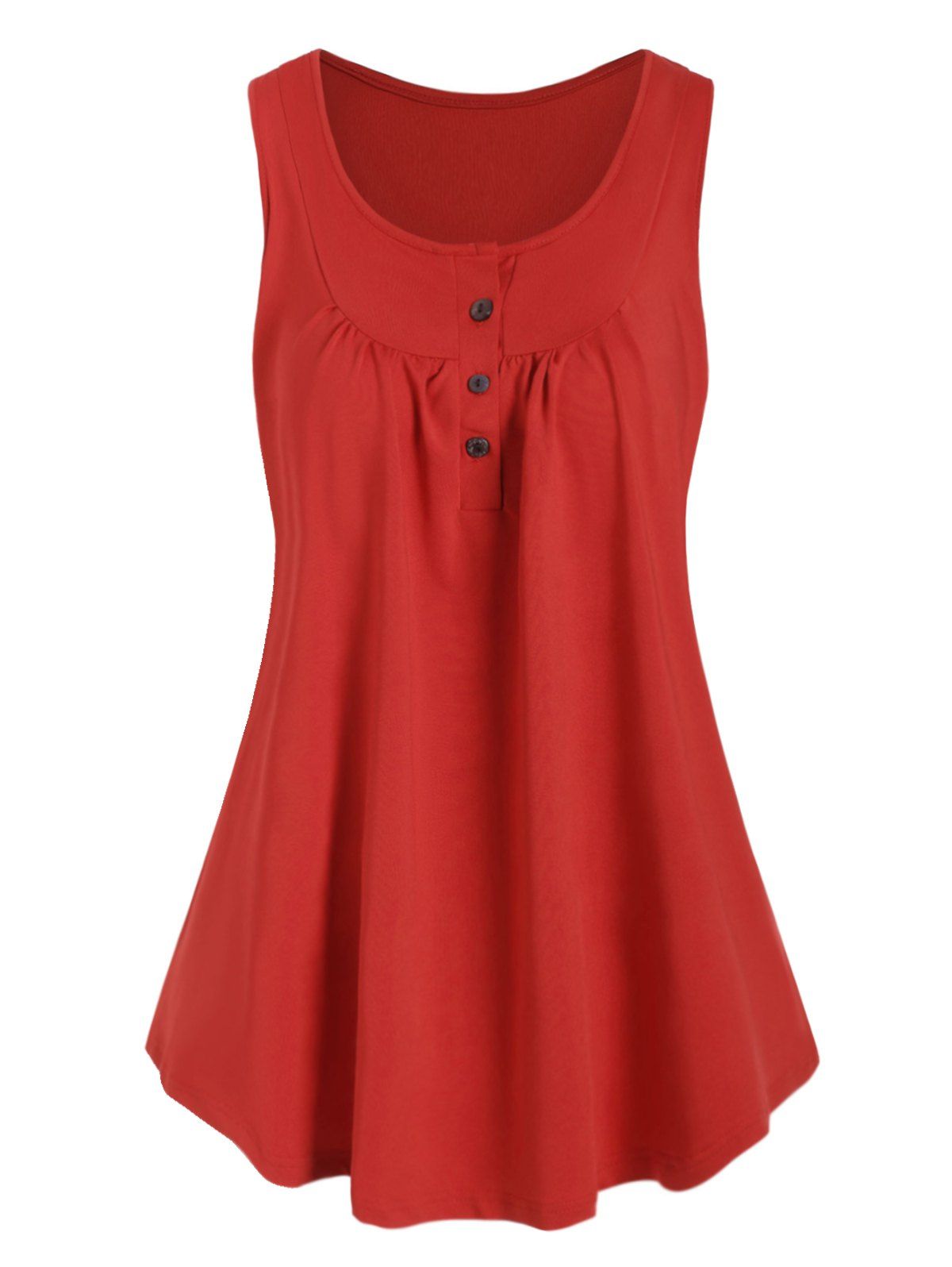 

Plus Size Sleeveless Half Button Top, Red