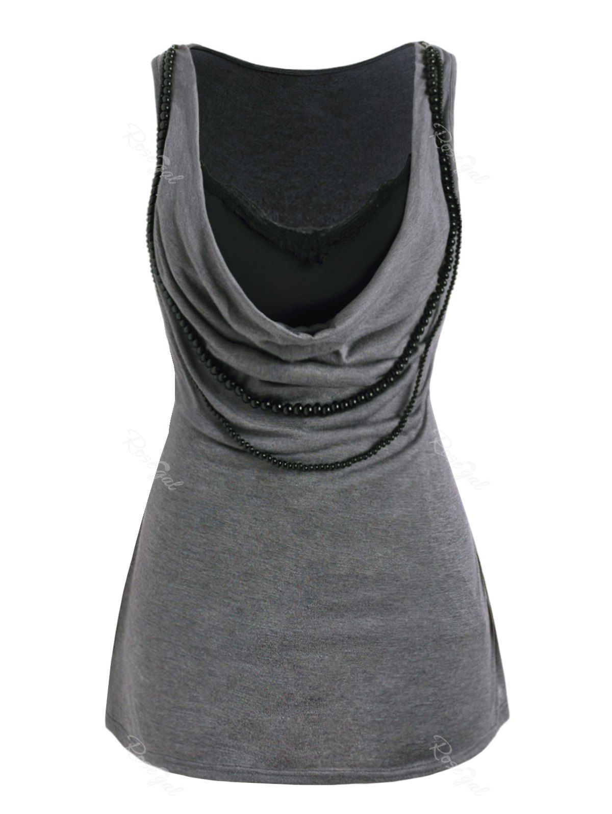 

Plus Size Cowl Front Beaded Tank Top, Battleship gray