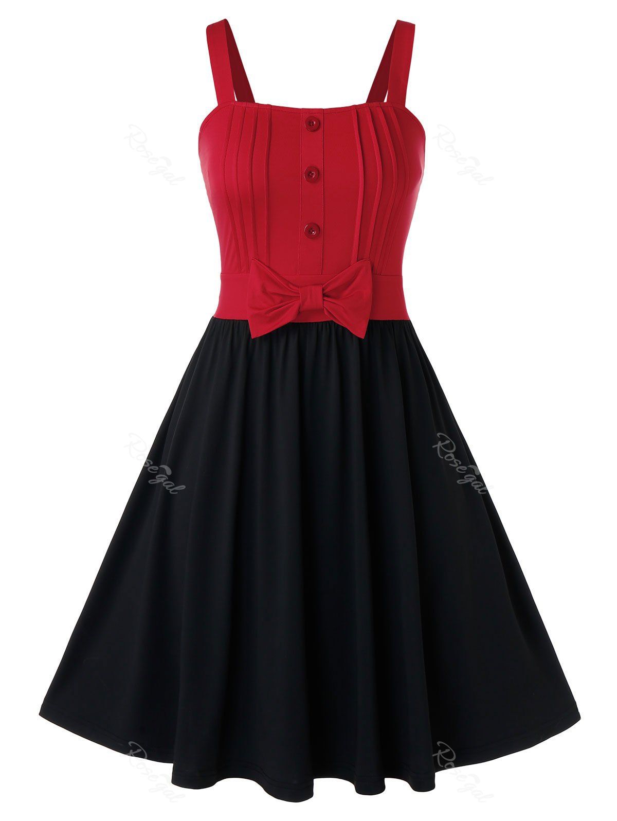 

Plus Size Two Tone Bowknot A Line Dress, Black