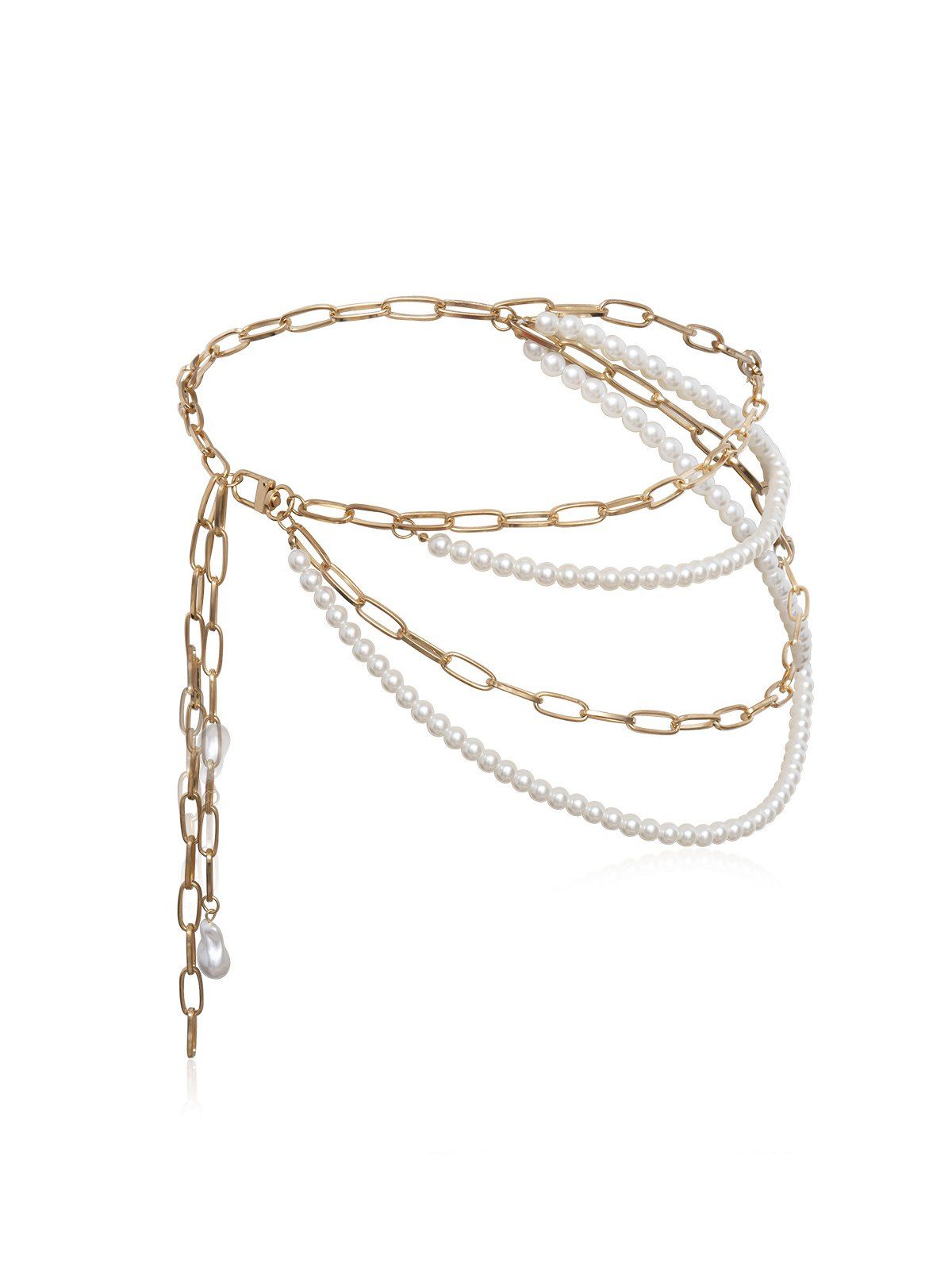 

Faux Pearl Beaded Cable Chain Waist Chain, Gold