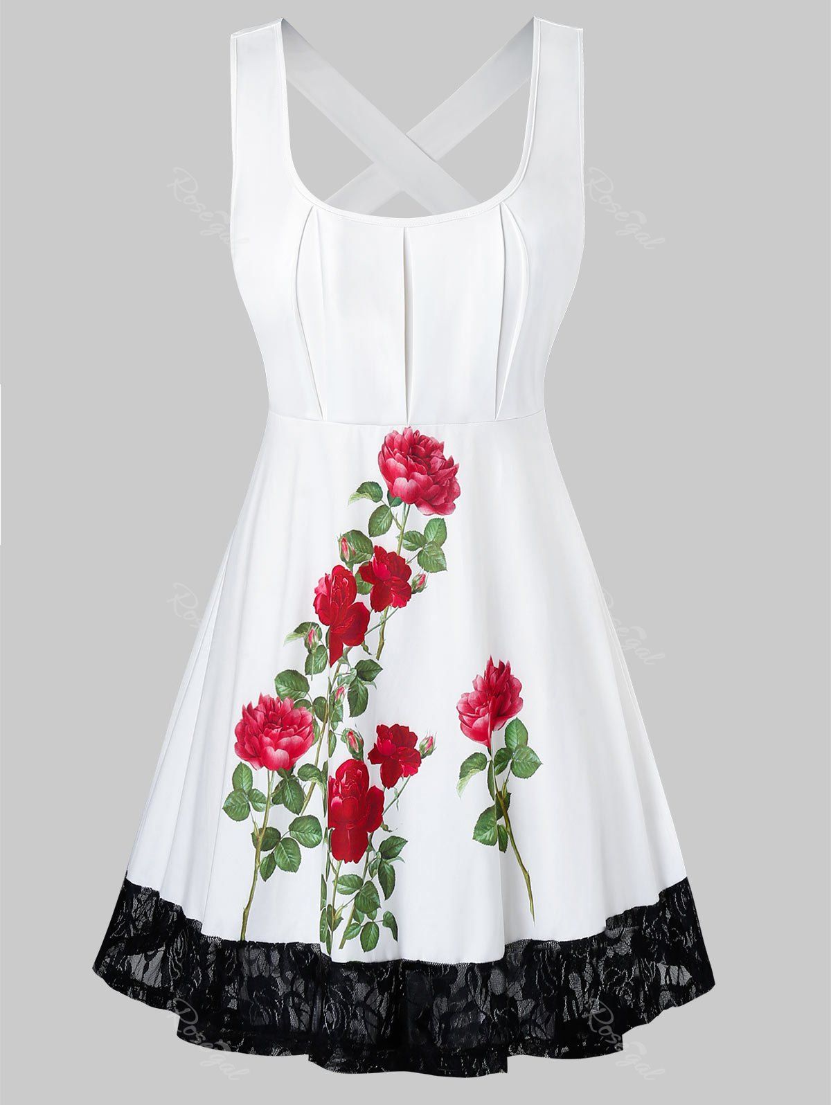

Floral Pattern Lace Panel Plus Size Tank Top, White