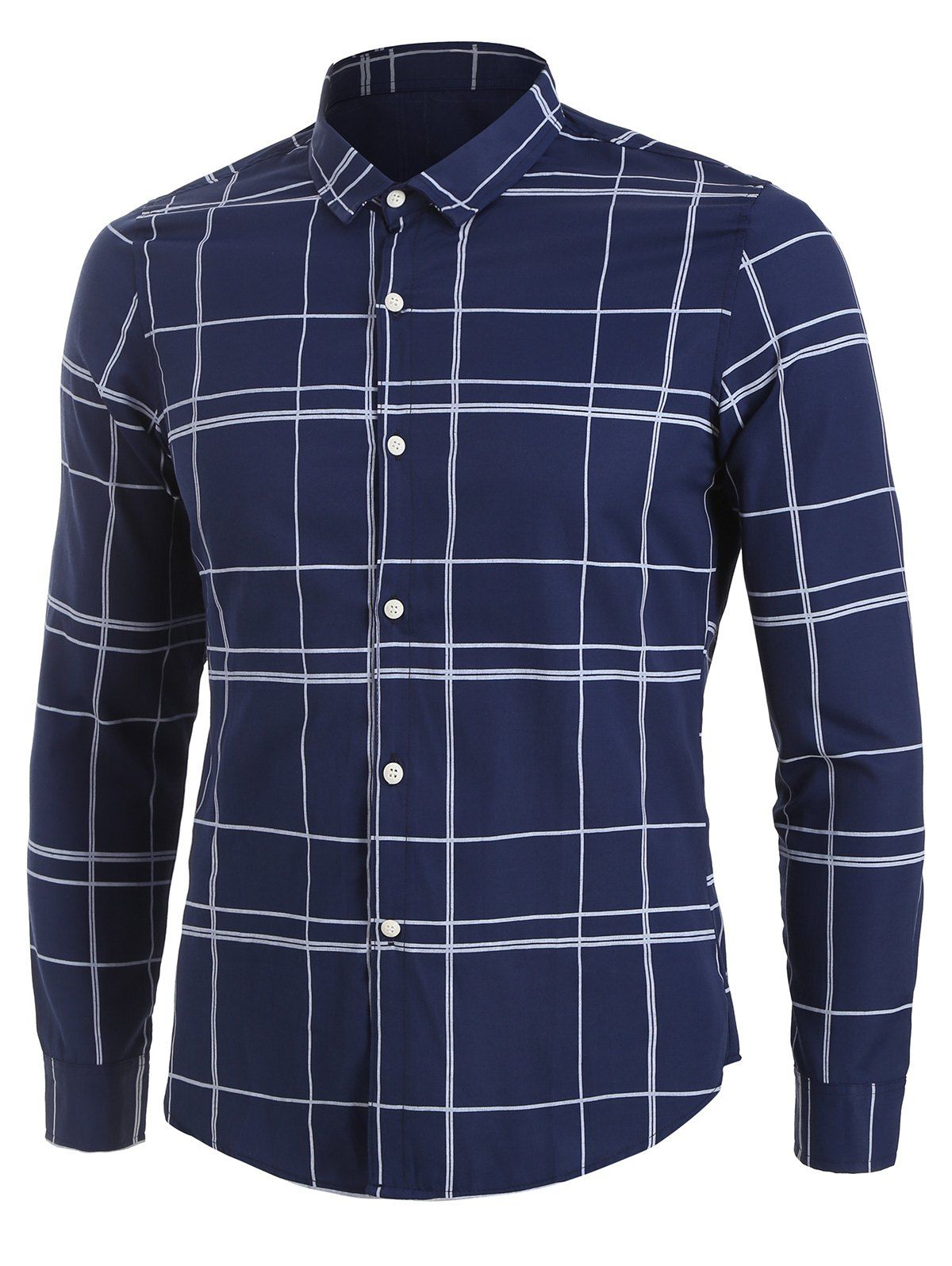 

Long Sleeve Grid Print Button Up Shirt, Blue