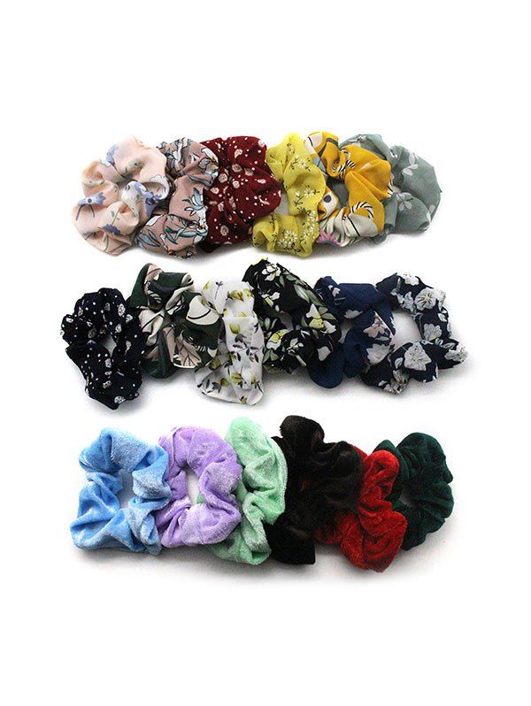 

18PCS Vintage Hair Scrunchies, Multi-a