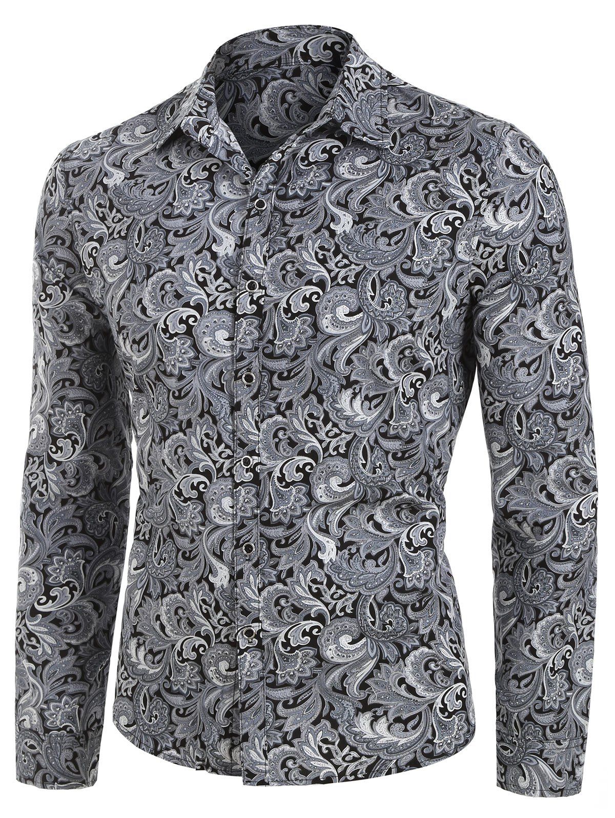 

Baroque Print Button Up Vintage Shirt, Black