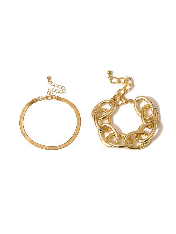 

2Pcs Chain Herringbone Bracelet Set, Gold