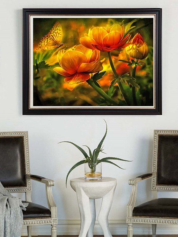 

Flower Butterfly Unframed DIY Rhinestone Painting, Papaya orange