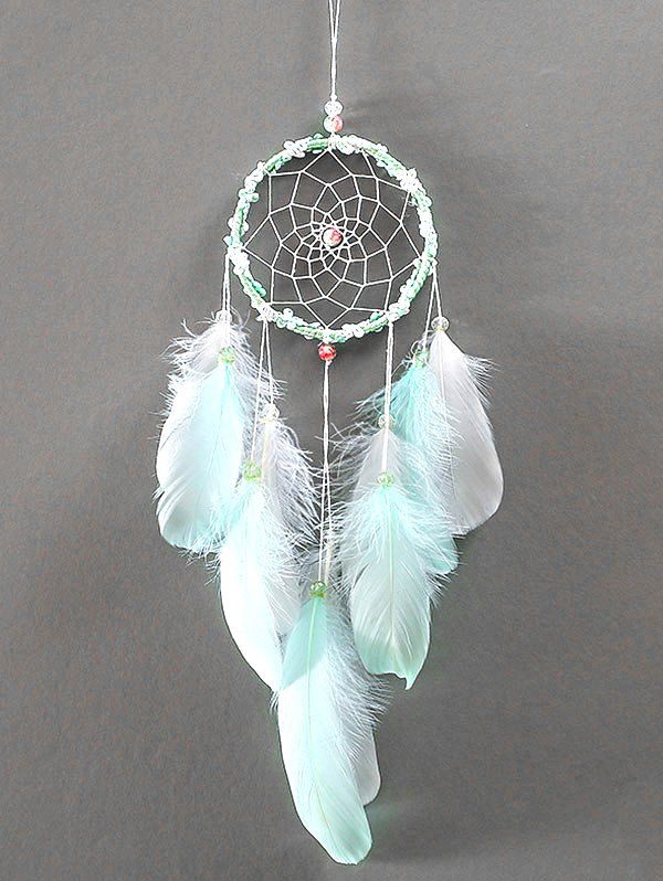 

Beaded Lace Feather Dream Catcher, Light cyan