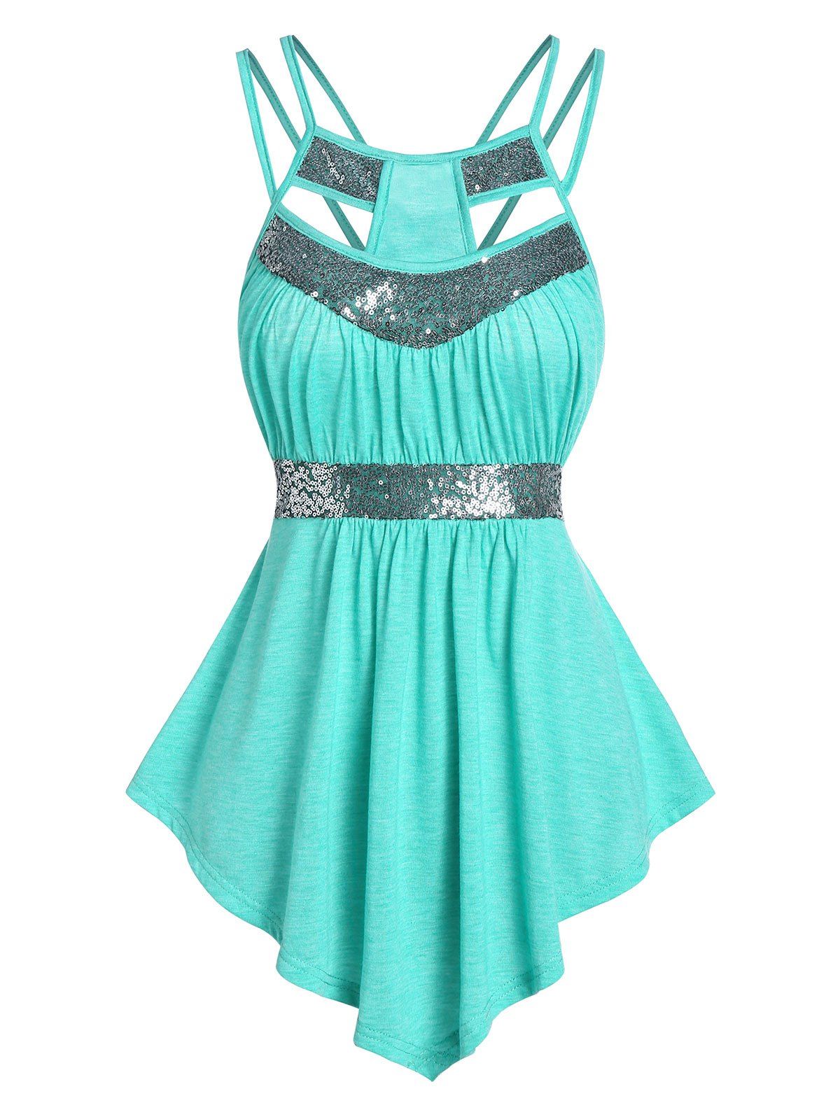 

Sequin Panel Cut Out Strappy Tank Top, Crystal blue