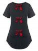 Plus Size Bowknot Plaid Henley T Shirt -  