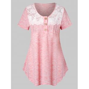 

Plus Size Space Dye Lace Panel T Shirt, Light pink