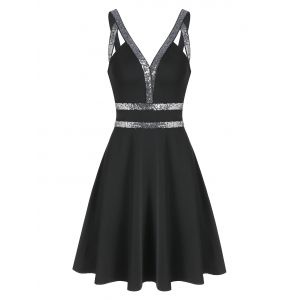 

Sequin Trim Cut Out Mini Cami Dress, Black