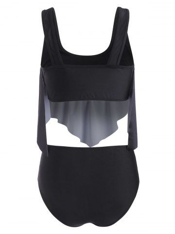 

Floral Flounce Overlay High Rise Tankini Swimwear, Black