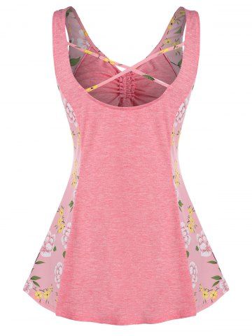 

Floral Print Front Cinched Bowknot Tank Top, Pink rose