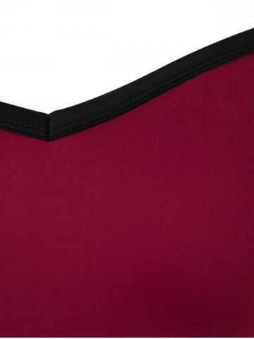 

Plus Size Lace Up Ruffle Two Tone Cami Top, Red wine