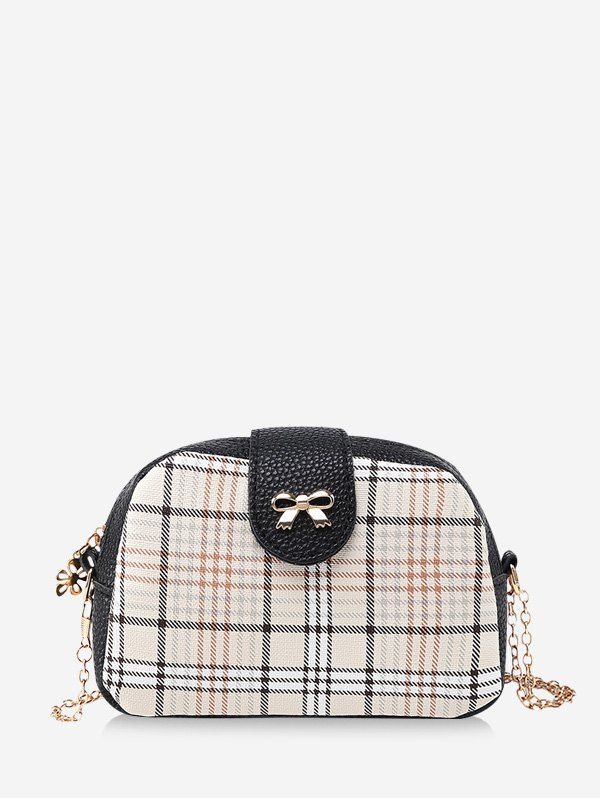 

Plaid Pattern Bowknot Chain Crossbody Bag, Black