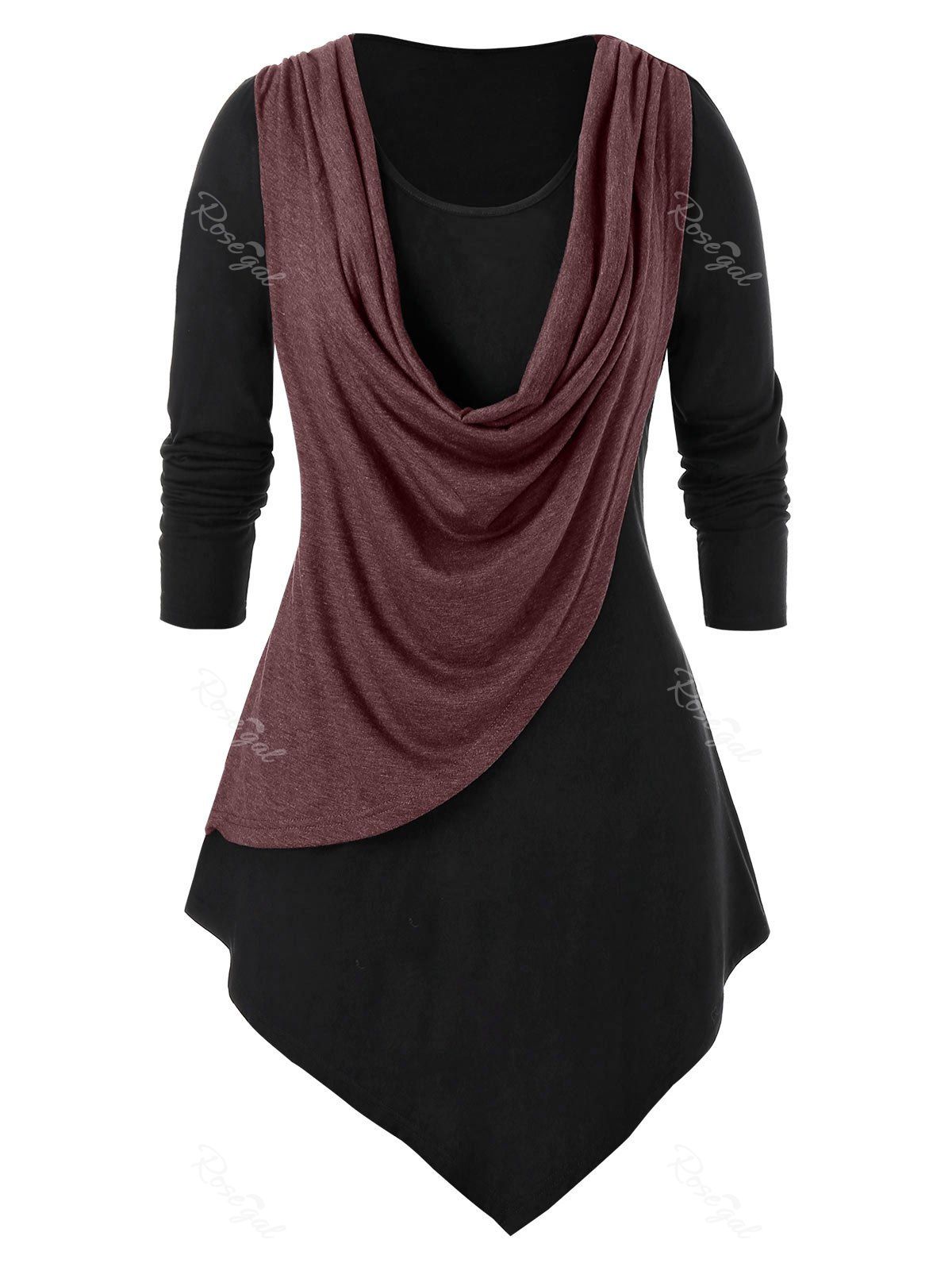 

Plus Size Splicing Long Sleeve Tee, Firebrick