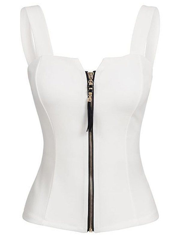 

Zip Front Cut Out Tank Top, White