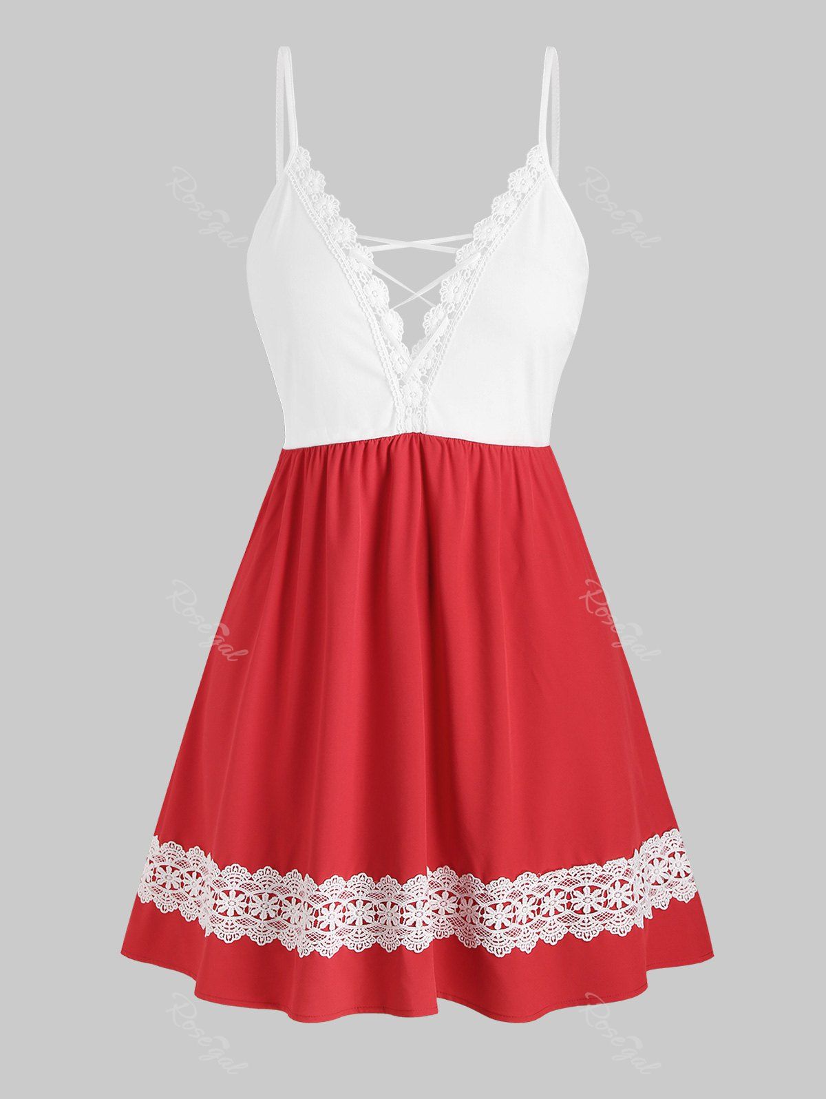 red floral lattice lace dress