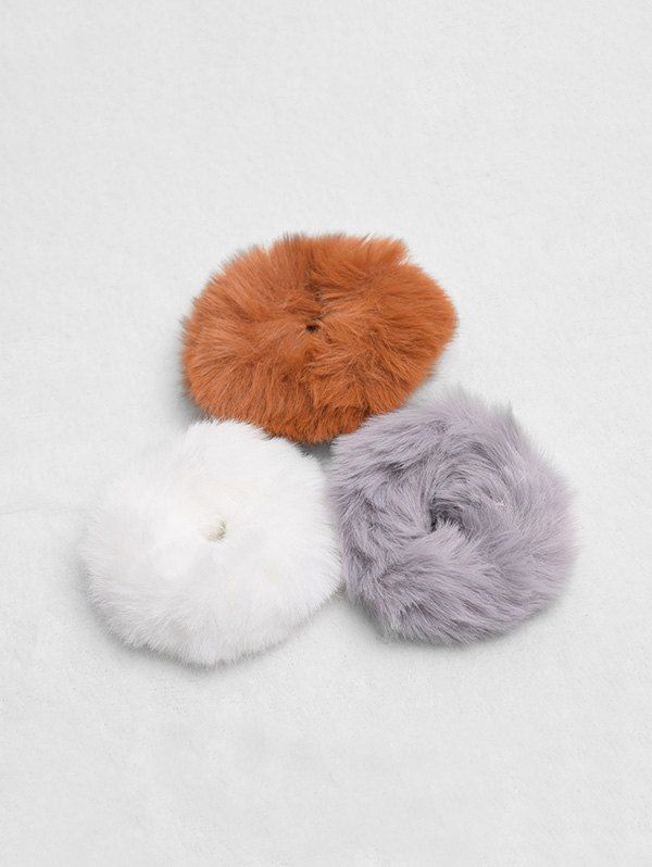 

3Pcs Elastic Faux Fur Scrunchies Set, Multi-a