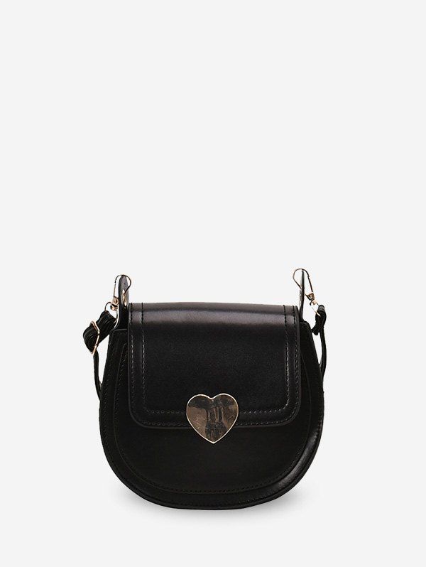

PU Leather Heart Flap Saddle Bag, Black