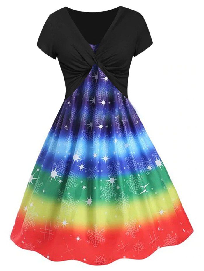 

Rainbow Snowflake A Line Dress Set, Black