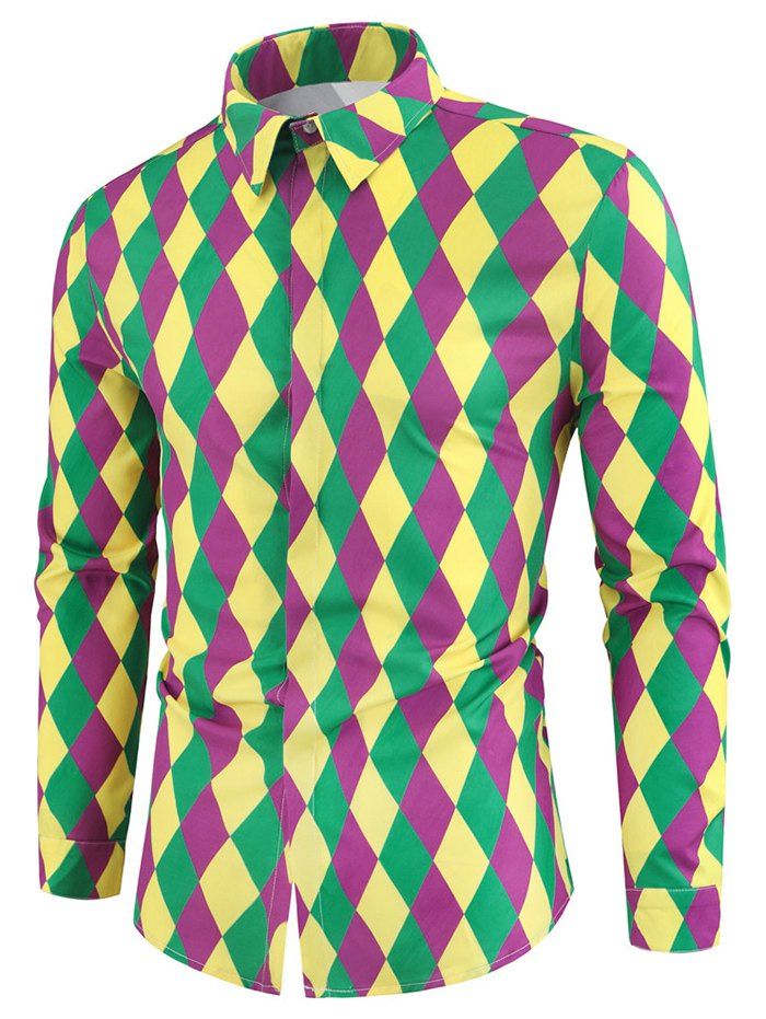

Colorful Rhombus Pattern Long Sleeves Shirt, Multi