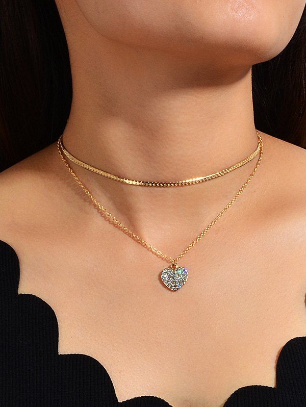 

Rhinestone Heart Layered Pendant Necklaces, Gold