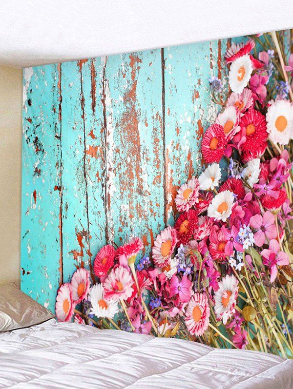 

Old Wooden Board Flowers Pattern Tapestry Wall Hanging Art Decoration, Multi